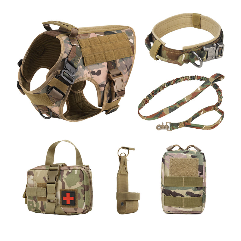 6-Piece Tactical Dog Training Vest Set – Polyester Combat Harness for Large Dogs