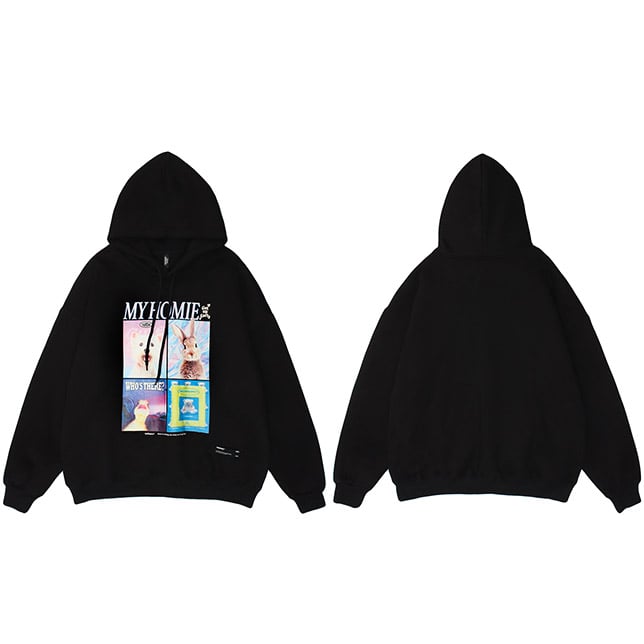 Couples Animal Print Hooded Sweater – Unisex Loose-Fit Casual Pullover Hoodie for Men & Women