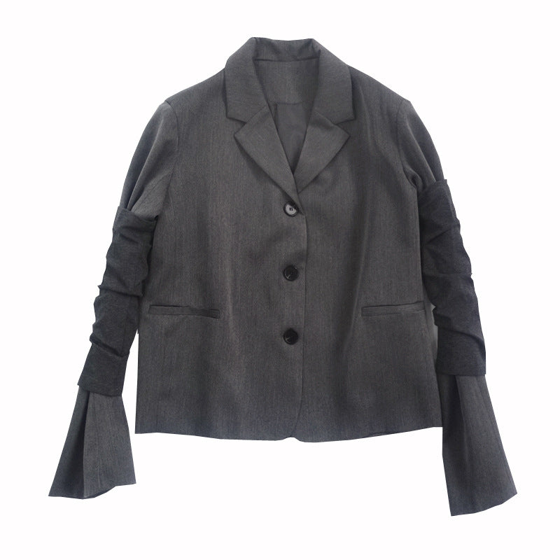 Women’s Dark Grey Slim-Fit Blazer – Korean-Style Single-Breasted Suit Jacket, S–M