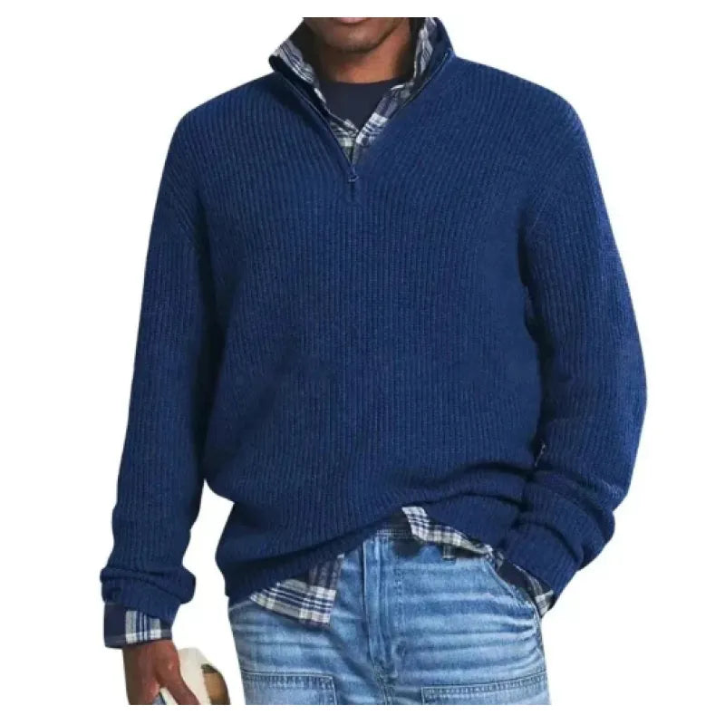 Men’s Loose Zip Stand-Collar Sweater – Casual Knit Pullover – USA