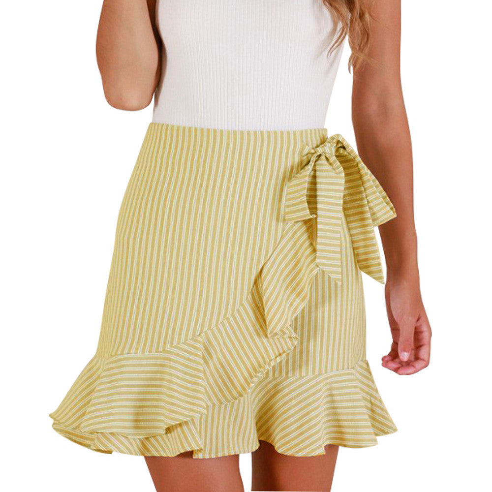 Striped Summer Skirt – Lotus Leaf Design Short Skirt for Women