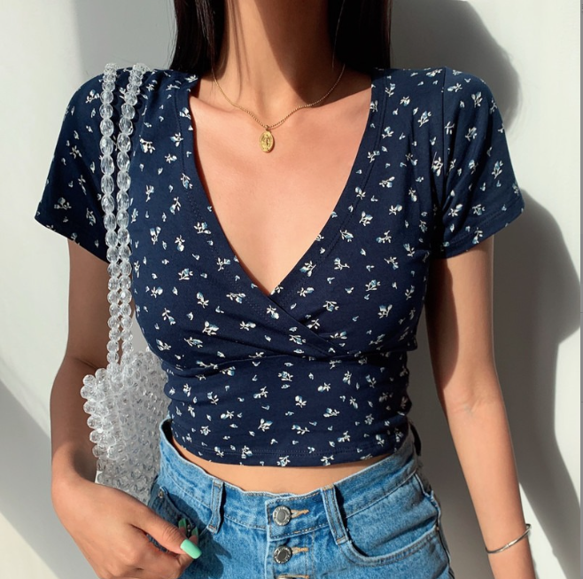 Vintage Bohemian Floral Print Cropped T-Shirt for Women
