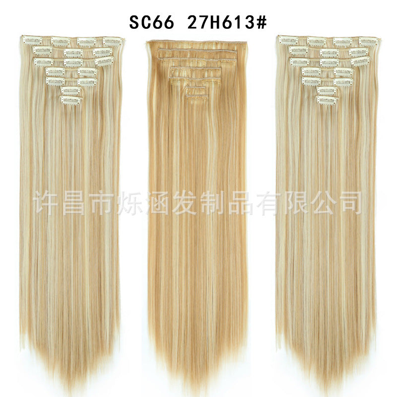 7-Piece Traceless Long Straight Hair Extensions – High-Temperature Silk, 57 Colors