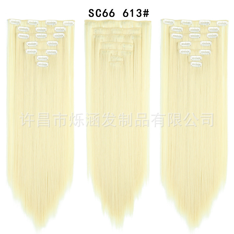 7-Piece Traceless Long Straight Hair Extensions – High-Temperature Silk, 57 Colors