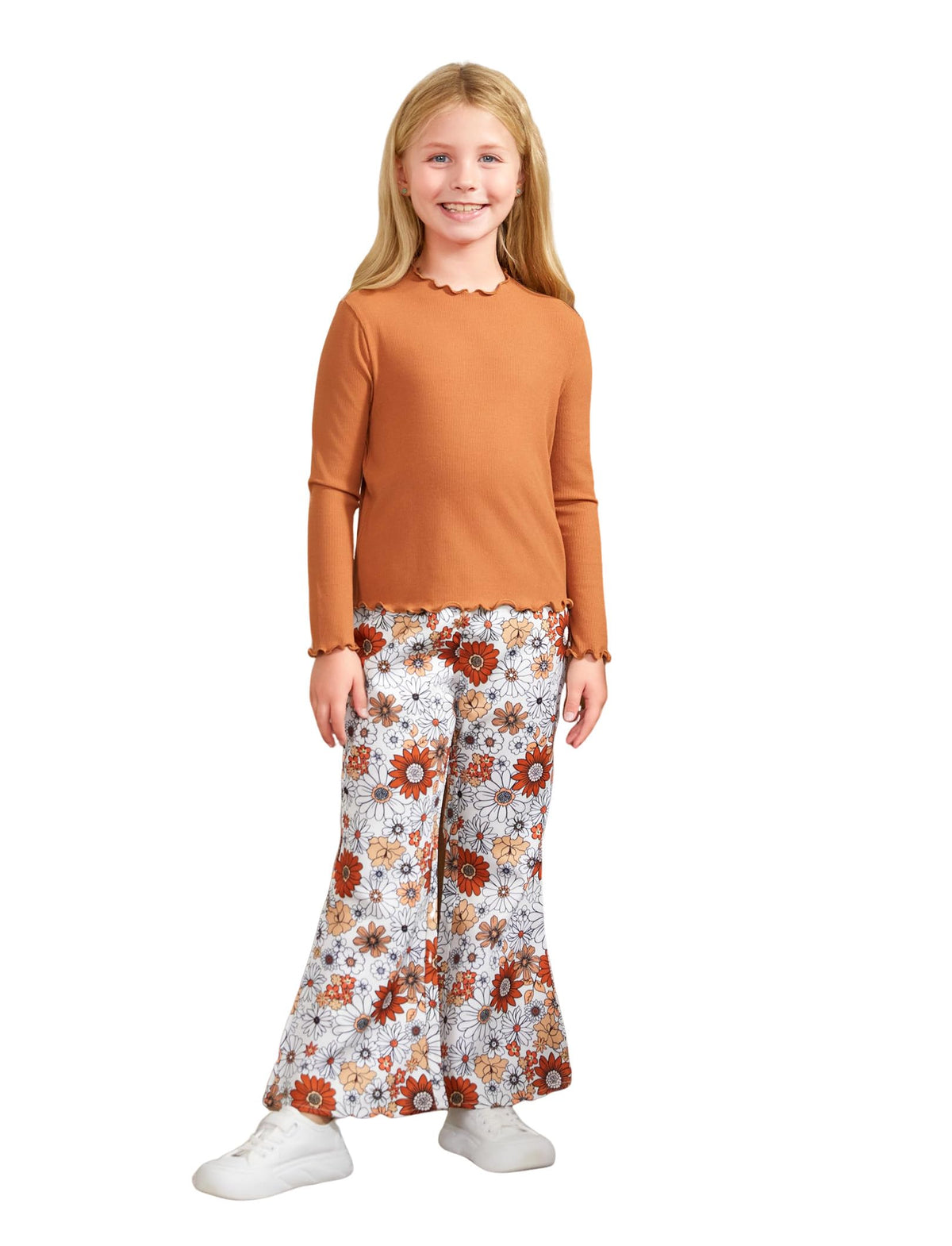 Ribbed Knit & Flared Pants Set – Girls Fall 2-Piece Outfit