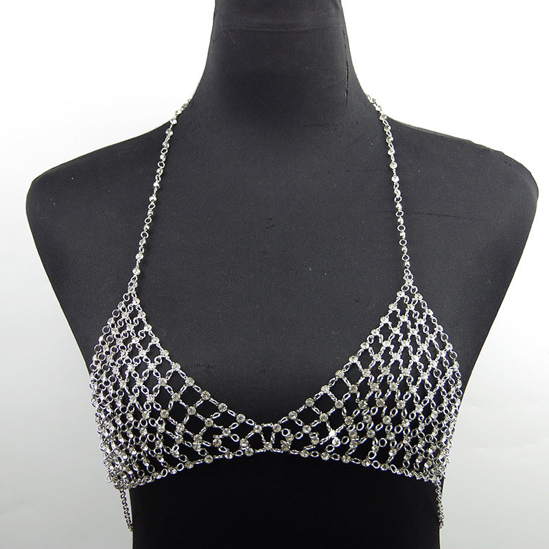 Women’s Artificial Diamond Body Chain – Adjustable Geometric Bead Chain Jewelry, Gold & Silver