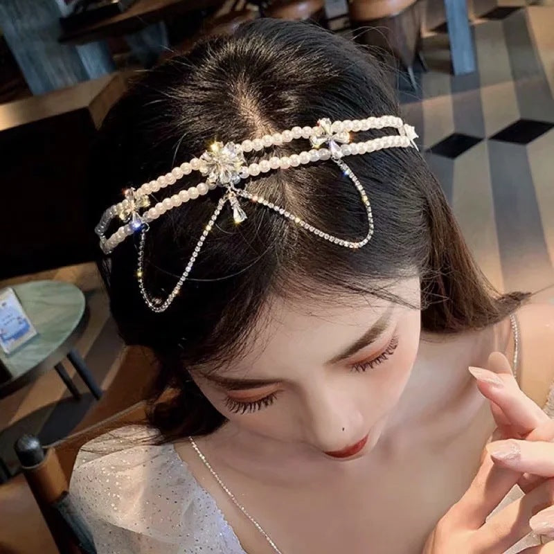Baroque Vintage Zirconia Pearl Tulle Choker Necklace