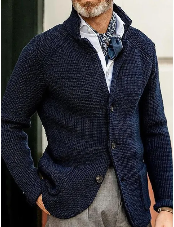 Men’s Knitted Sweater Coat – Acrylic Casual Warm Knit Cardigan, 15 Colors, S–4XL