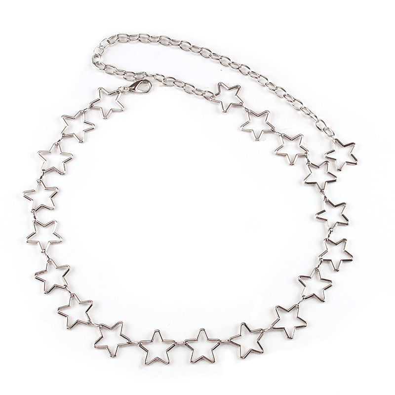 Women’s Hollow Star Waist Chain – 100cm Adjustable Celestial Body Jewelry, Gold & Silver