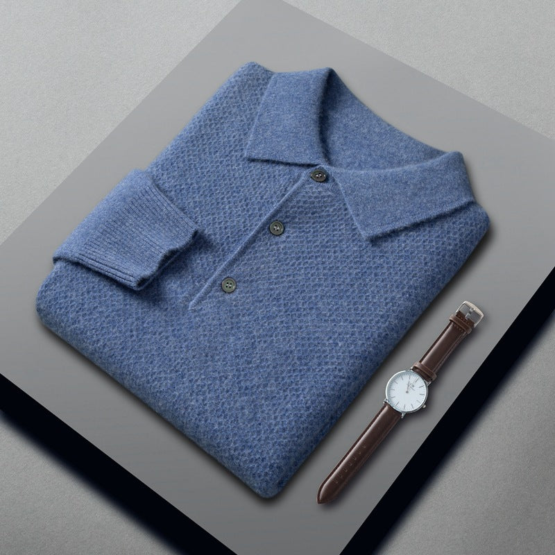 Men’s Luxury Cashmere Knitted Polo Collar Shirt – Soft Warm Winter Knit Top, S–3XL