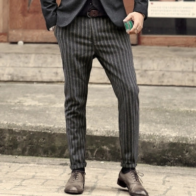 Men’s Striped Cropped Casual Pants – Modern Ankle-Length Trousers