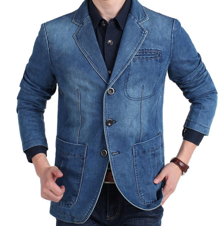 Men’s Cotton Denim Blazer Jacket – Loose Fit Casual Denim Suit Jacket, M–4XL