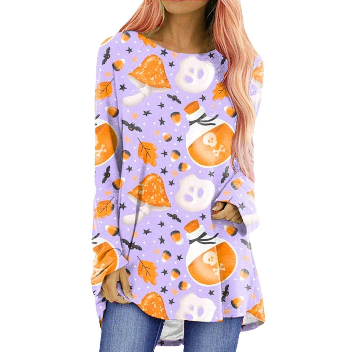 Women’s Halloween Printed Long Sleeve T-Shirt – Spooky Casual Graphic Tee
