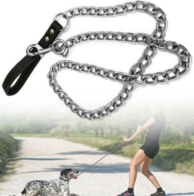 1.2M Heavy-Duty Metal Chain Dog Leash – Anti-Chew Walking Lead with Comfortable Handle