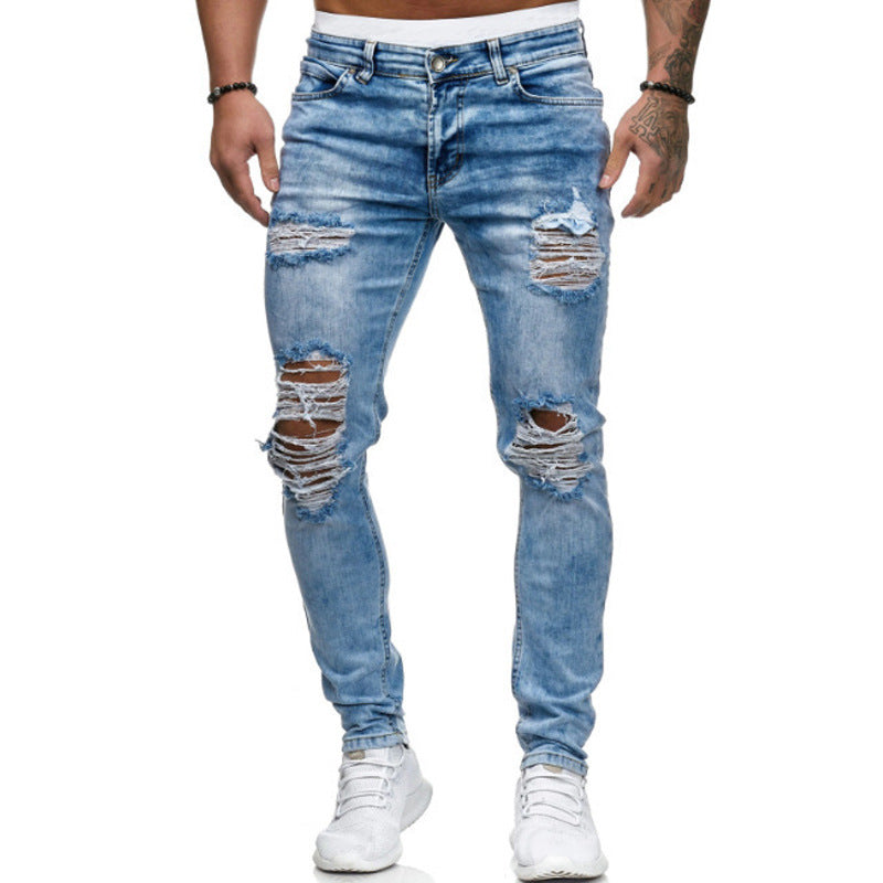Men’s Ripped Jeans – European & American Style Distressed Denim