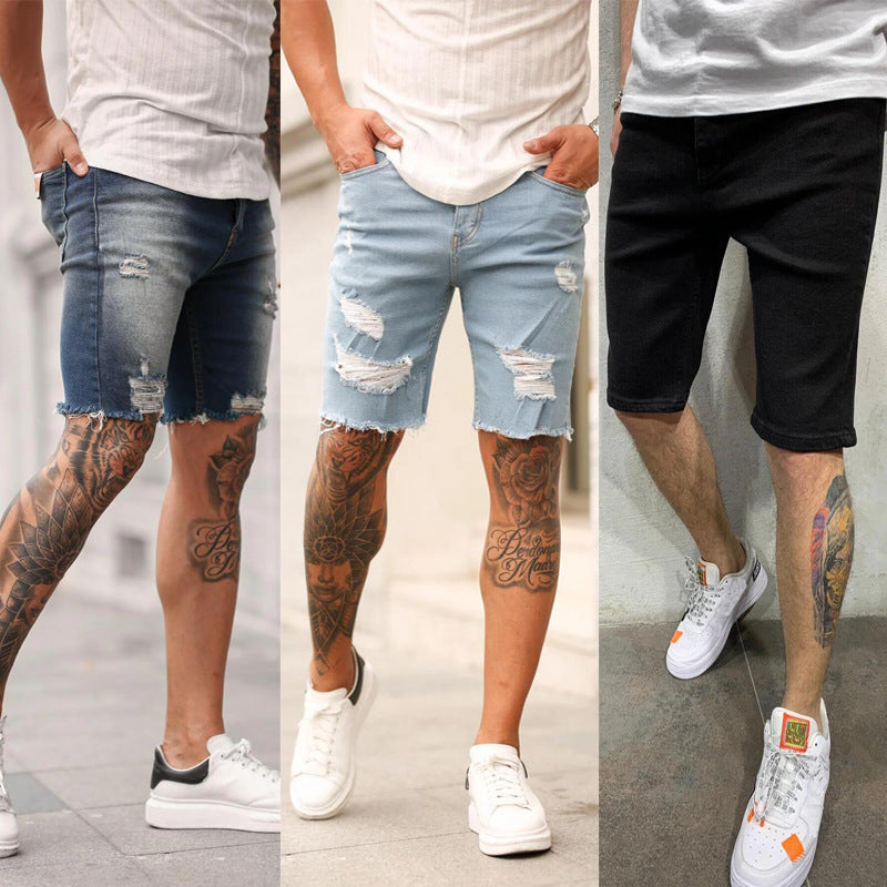 Men’s Ripped Denim Shorts – New Style Fashion Pants – USA