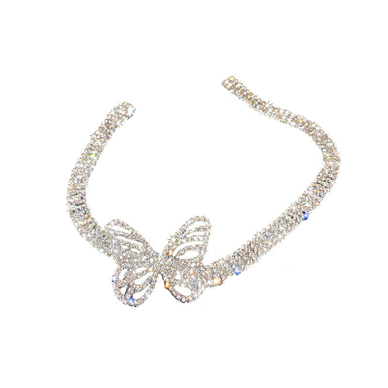Trendy Exaggerated Butterfly Choker Necklace with Diamonds