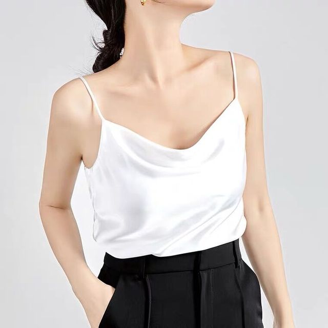 Women’s Avocado Green Silk Satin Tank Top – Elegant Sleeveless Camisole