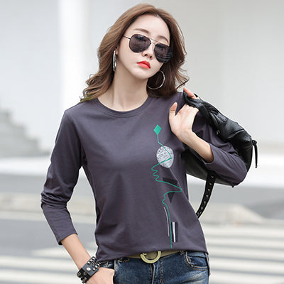 Korean Fashion Printed Cotton T-Shirt for Women
