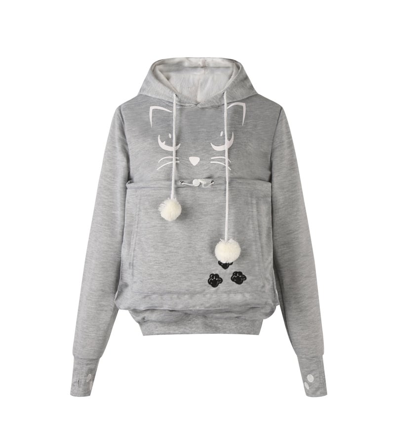 Women’s Alien Cat Printed Hooded Sweater – Cotton Blend Loose-Fit Graphic Pullover Hoodie, 12 Colors, S–4XL