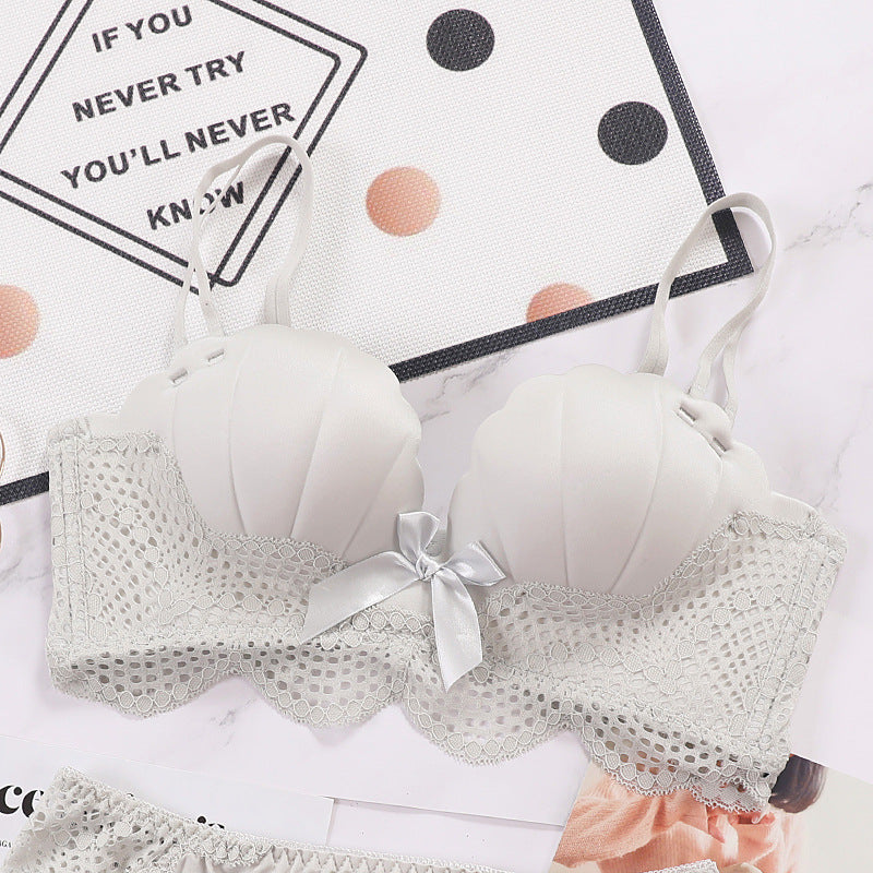 Women’s Lace Trim Shell Cup Bra – Supportive Palm Cup Shaping Lingerie
