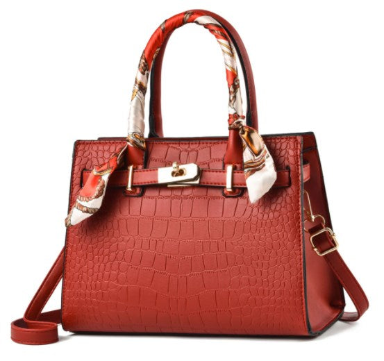 Fashionable Stone Pattern Tote Bag for Women – PU Shoulder & Crossbody Handbag with Secure Lock Closure