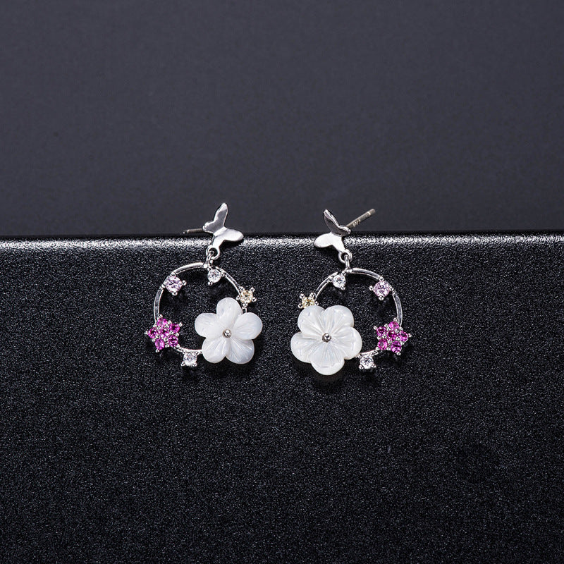 S925 Silver Butterfly Flower Stud Earrings – Sparkling Floral Jewelry