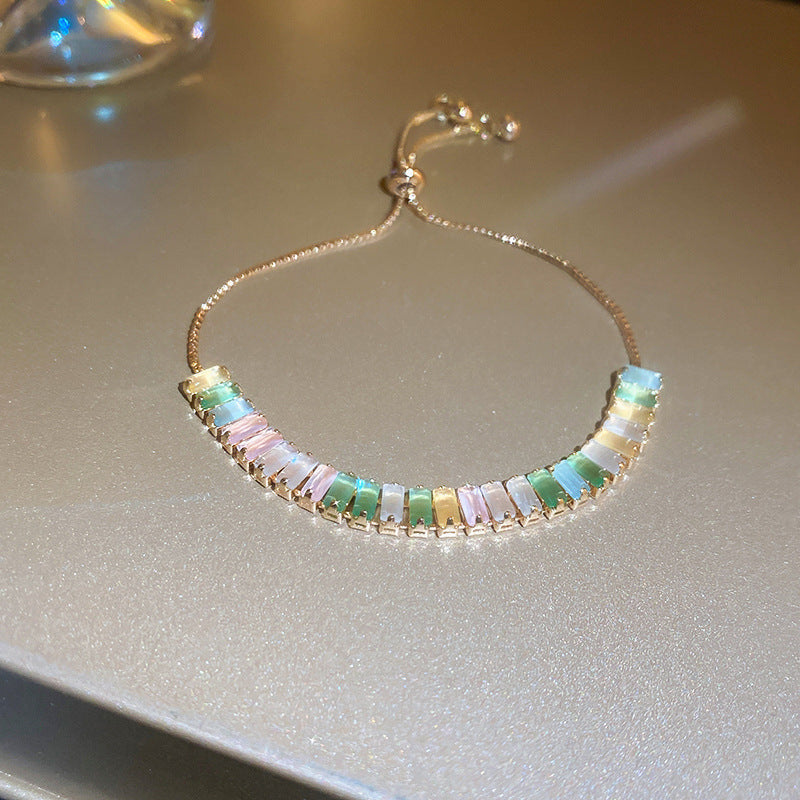 Women’s Adjustable Colorful Zirconia Bracelet – Sparkling Rainbow Fashion Jewelry