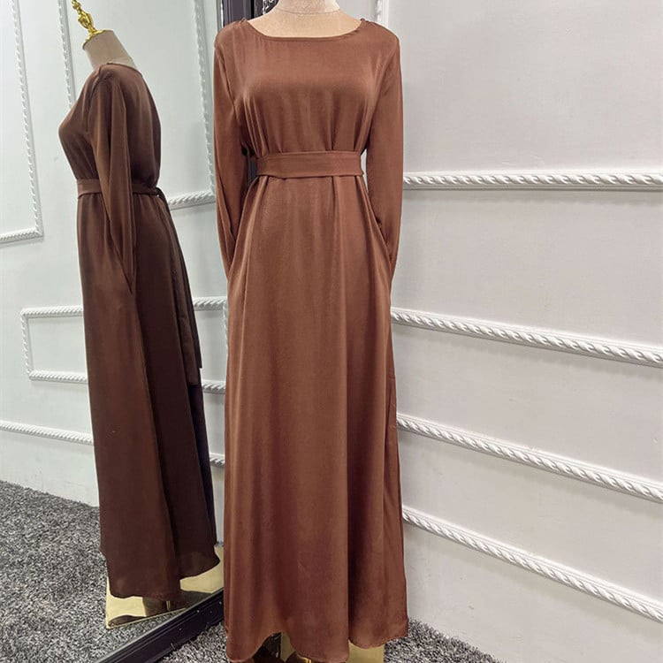 Soft Satin Gown Dress for Women – Elegant Long Sleeve Loose Fit Dress