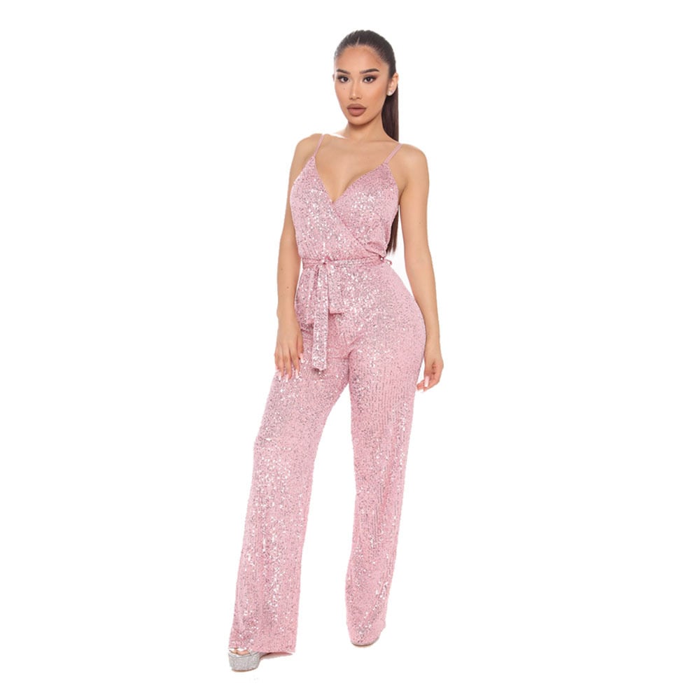 Women’s Sequin Slim-Fit Jumpsuit – Sleeveless Backless Party Romper