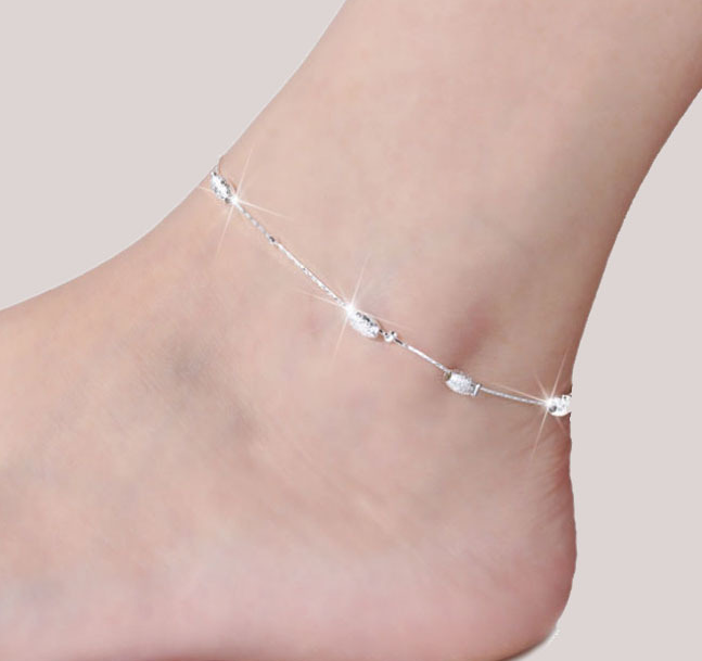 Silver Double Layer Star and Heart Charm Anklet