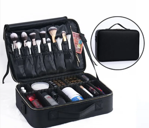 Women's Beauty Storage Bag – Multi-Layer Leather Cosmetic Organizer