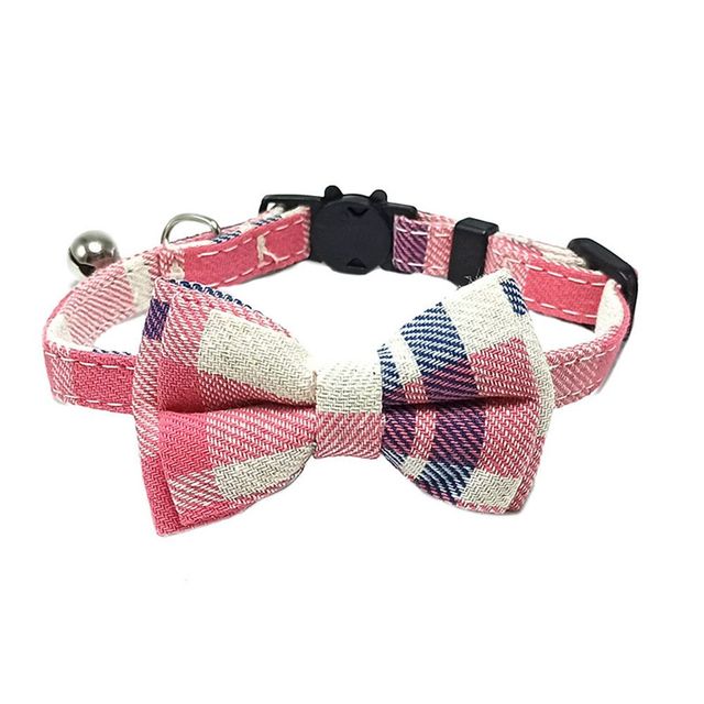 Cotton Cat Collar with Plaid Bow Tie & Removable Bell – Adjustable 28CM Pet Collar