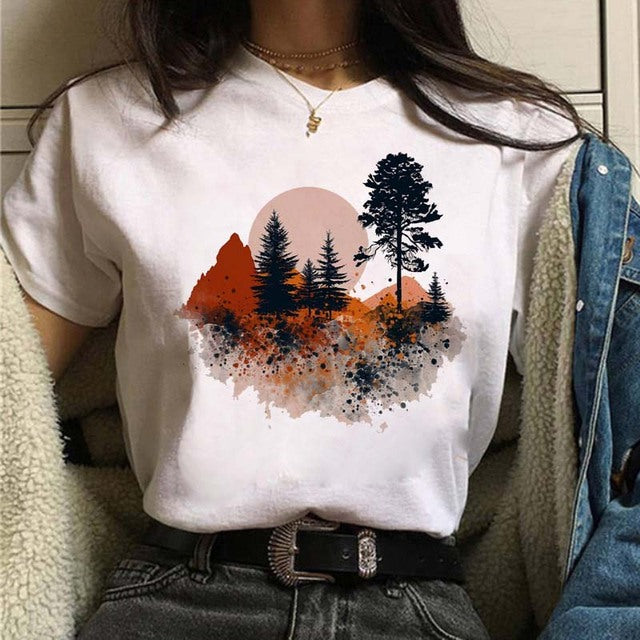 Aesthetic Universe Planets Graphic T-Shirt for Women