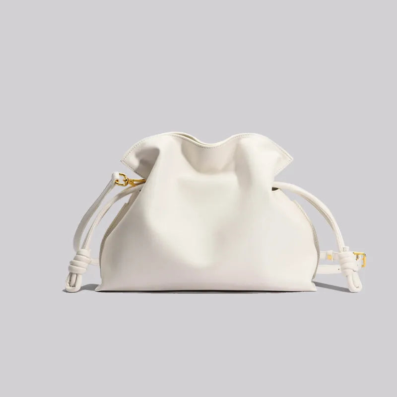 Women’s Fashion Pleated Cowhide Bag – Elegant Genuine Leather Oval Shoulder Handbag