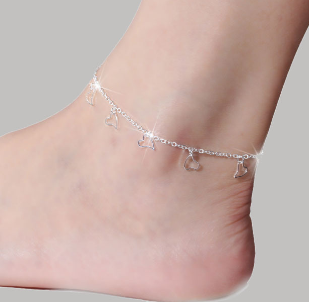 Silver Double Layer Star and Heart Charm Anklet