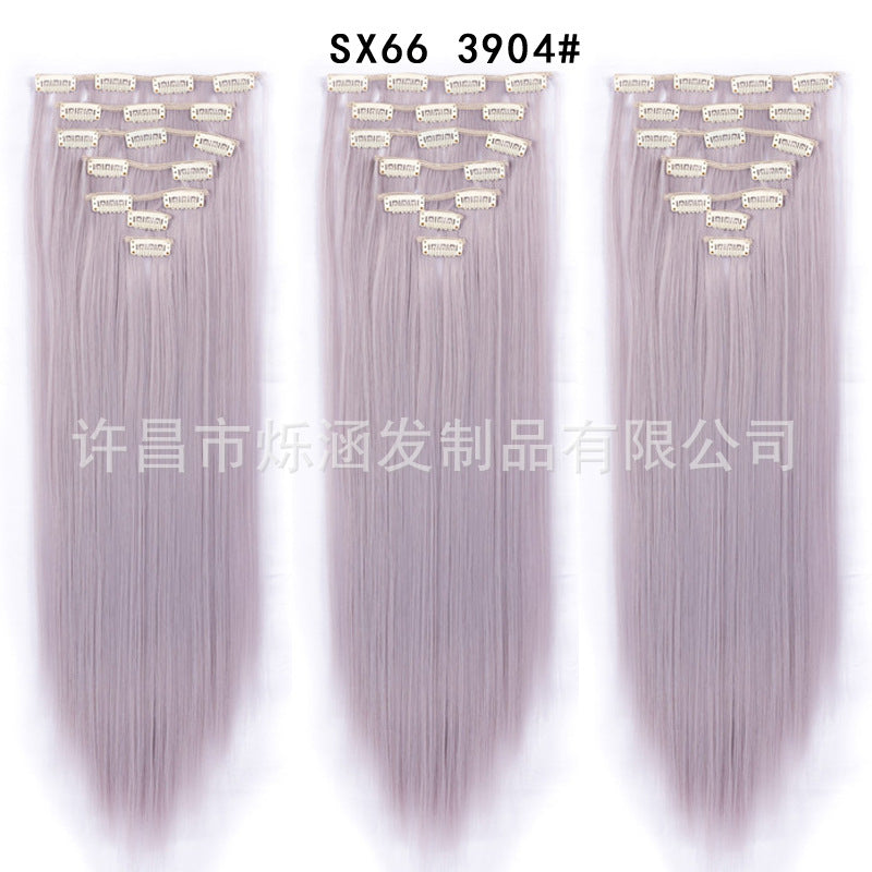 7-Piece Traceless Long Straight Hair Extensions – High-Temperature Silk, 57 Colors