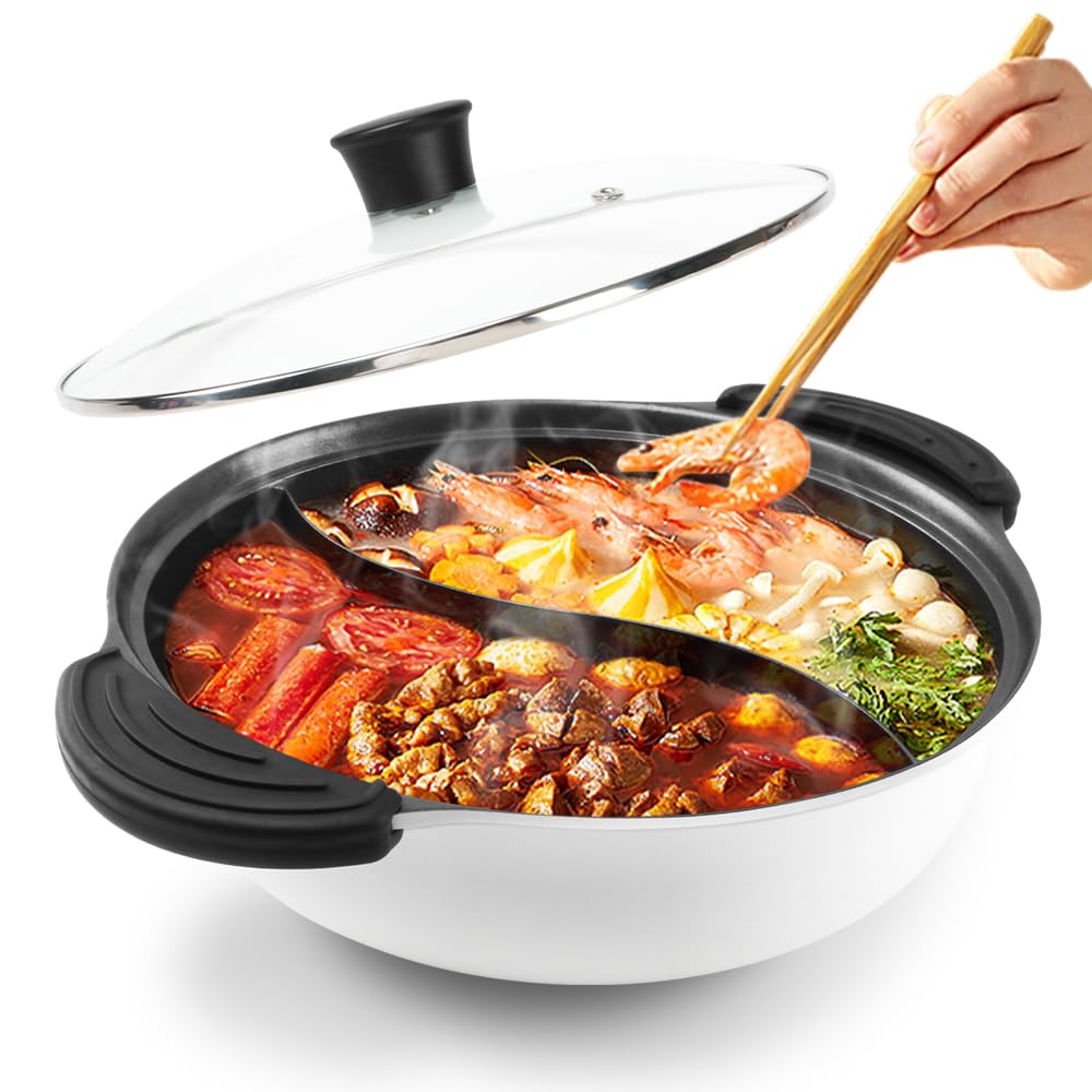 Dual-Flavor 4.5-Quart Hot Pot – Divided Shabu Shabu Cooking Pan for Induction