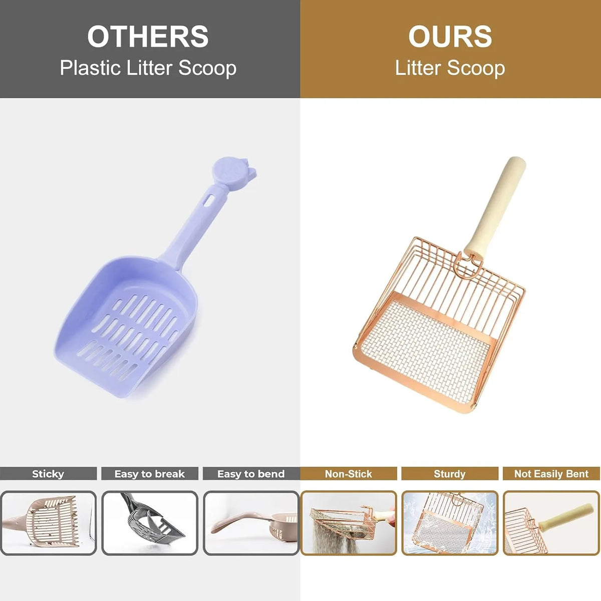 Heavy-Duty Metal Cat Litter Scoop – Deep Sifter with Ergonomic Wooden Handle