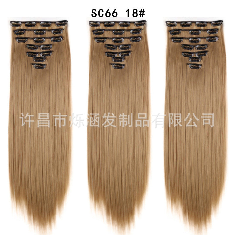 7-Piece Traceless Long Straight Hair Extensions – High-Temperature Silk, 57 Colors