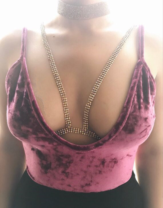 Women’s Rhinestone Strap Chest Body Chain – Diamond-Encrusted Aluminum Mesh Statement Jewelry, 6 Styles