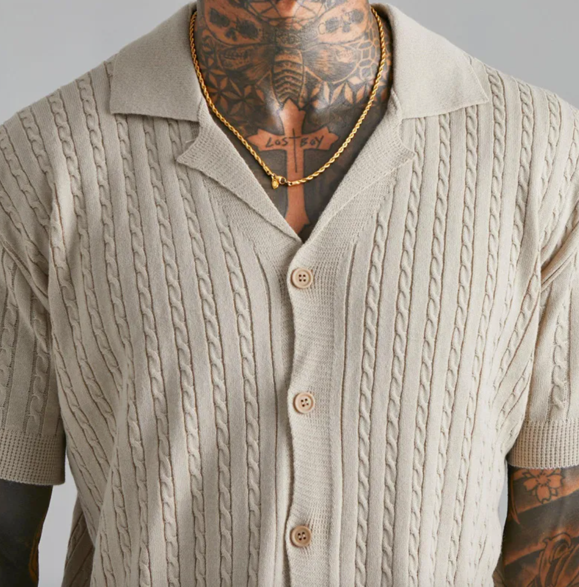Men’s Short-Sleeved Knitted Button-Up Shirt – USA