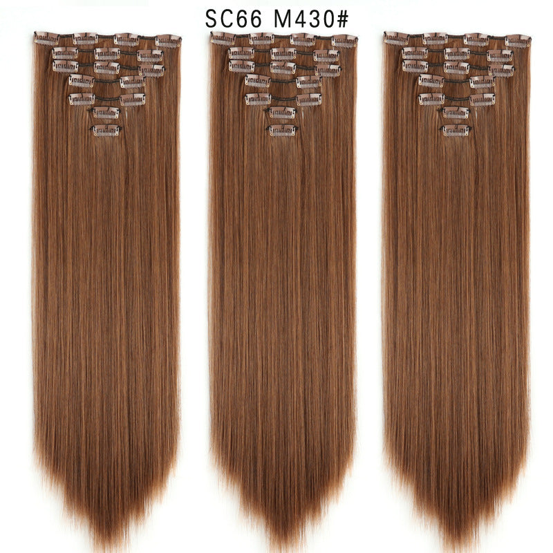 7-Piece Traceless Long Straight Hair Extensions – High-Temperature Silk, 57 Colors