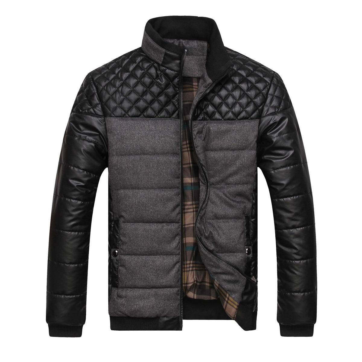 Men’s Cotton Jacket – Solid Color Spliced Casual Outerwear USA