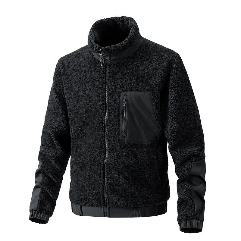 Men’s Autumn Winter Fleece Jacket with Stand Collar – Warm Casual Lamb Fleece Jacket