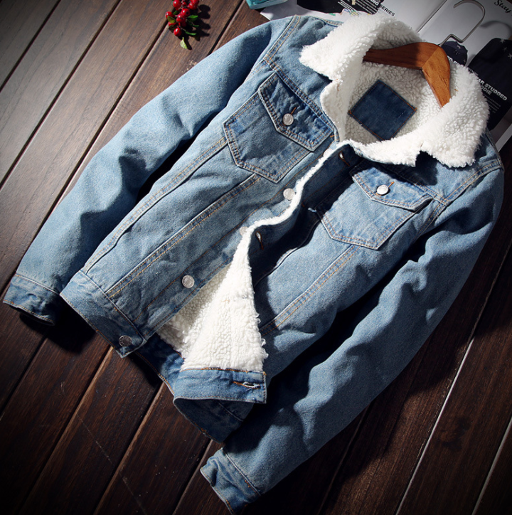 Men’s Oversized Denim Bomber Jacket with Fur Lining