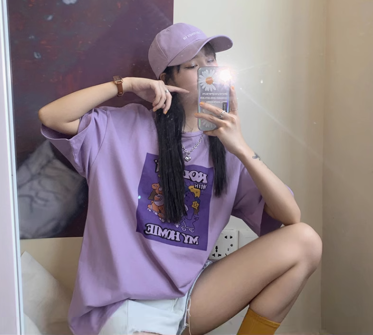 Summer Korean Style Purple Oversized T-Shirt for Women