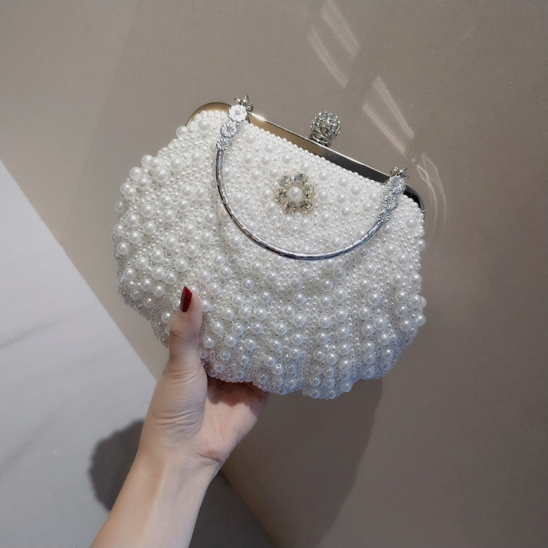Luxury Pearl Evening Clutch Bag for Women – Elegant Satin Banquet Handbag for Parties & Formal Events