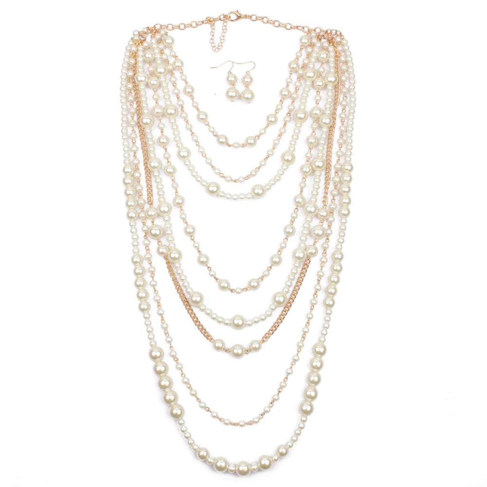 Women’s Handcrafted Multi-Layer Pearl Necklace – Elegant White Statement Jewelry, 46cm + 8cm Extension