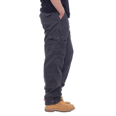 Men’s Plus Size Multi-Pocket Cargo Pants – Elastic Waist Casual Trousers
